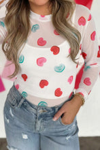 Load image into Gallery viewer, White Sheer Mesh Valentines Slogan Heart Printed Long Sleeve Top
