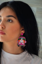 Load image into Gallery viewer, Easter Bunny Tail Seed Bead Earrings in Fuchsia
