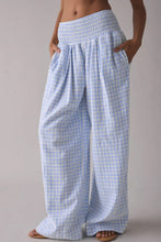Load image into Gallery viewer, Light blue checkered baggy pants with elastic waist
