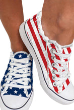 Load image into Gallery viewer, Blue American Flag Lace-up Canvas Flat Shoes
