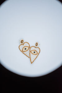 Heart Evil Eye Seed Bead Earrings in White