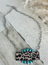 Load image into Gallery viewer, Western Turquoise &amp; Leopard Necklace 20"
