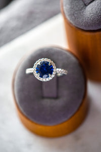 Veda Round Cut Blue Spinel Zircon Sterling Silver Ring