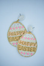 Load image into Gallery viewer, Happy Easter Egg Seed Bead Earrings in White
