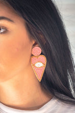 Load image into Gallery viewer, Heart Evil Eye Seed Bead Earrings in Pink
