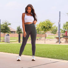 Load image into Gallery viewer, PreOrder |  The Caitlin - CHARCOAL Crossover Full Length Leggings with Pockets Round 2 - Luxe Leggings by Julia Rose®
