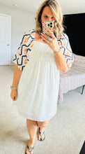 Load image into Gallery viewer, White Geometric Sleeve Dress
