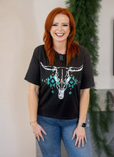 Load image into Gallery viewer, Steer Skull Puff Ink Graphic Top
