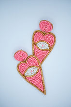 Load image into Gallery viewer, Heart Evil Eye Seed Bead Earrings in Pink
