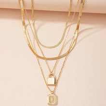 Load image into Gallery viewer, Gold Initial Letter and Lock Multi Layer Necklace in Gold Setting
