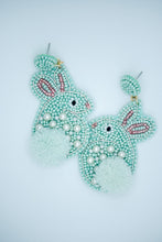 Load image into Gallery viewer, Easter Bunny Pom Seed Bead Earrings in Mint Green

