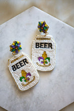 Load image into Gallery viewer, Mardi Gras Beer Felt Back Beaded Earrings
