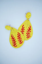 Load image into Gallery viewer, Softball Teardrop Seed Bead Earrings in Yellow
