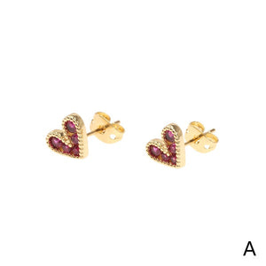 CZ Diamonds Hearts Dainty Stud Earrings - Rose