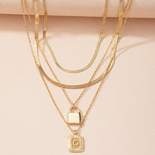 Load image into Gallery viewer, Gold Initial Letter and Lock Multi Layer Necklace in Gold Setting
