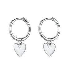 Load image into Gallery viewer, Heart Silver Drop Huggie Sterling Silver Earrings
