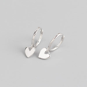 Heart Silver Drop Huggie Sterling Silver Earrings