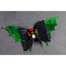 Load image into Gallery viewer, Julia Rose Halloween sequin hair bow, Sparkly Halloween hair bow close-up
