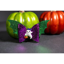 Load image into Gallery viewer, Julia Rose Halloween sequin hair bow, Sparkly Halloween hair bow close-up
