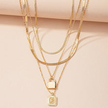 Load image into Gallery viewer, Gold Initial Letter and Lock Multi Layer Necklace in Gold Setting
