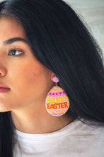 Load image into Gallery viewer, Happy Easter Egg Seed Bead Earrings in Purple and Pink
