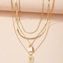 Load image into Gallery viewer, Gold Initial Letter and Lock Multi Layer Necklace in Gold Setting
