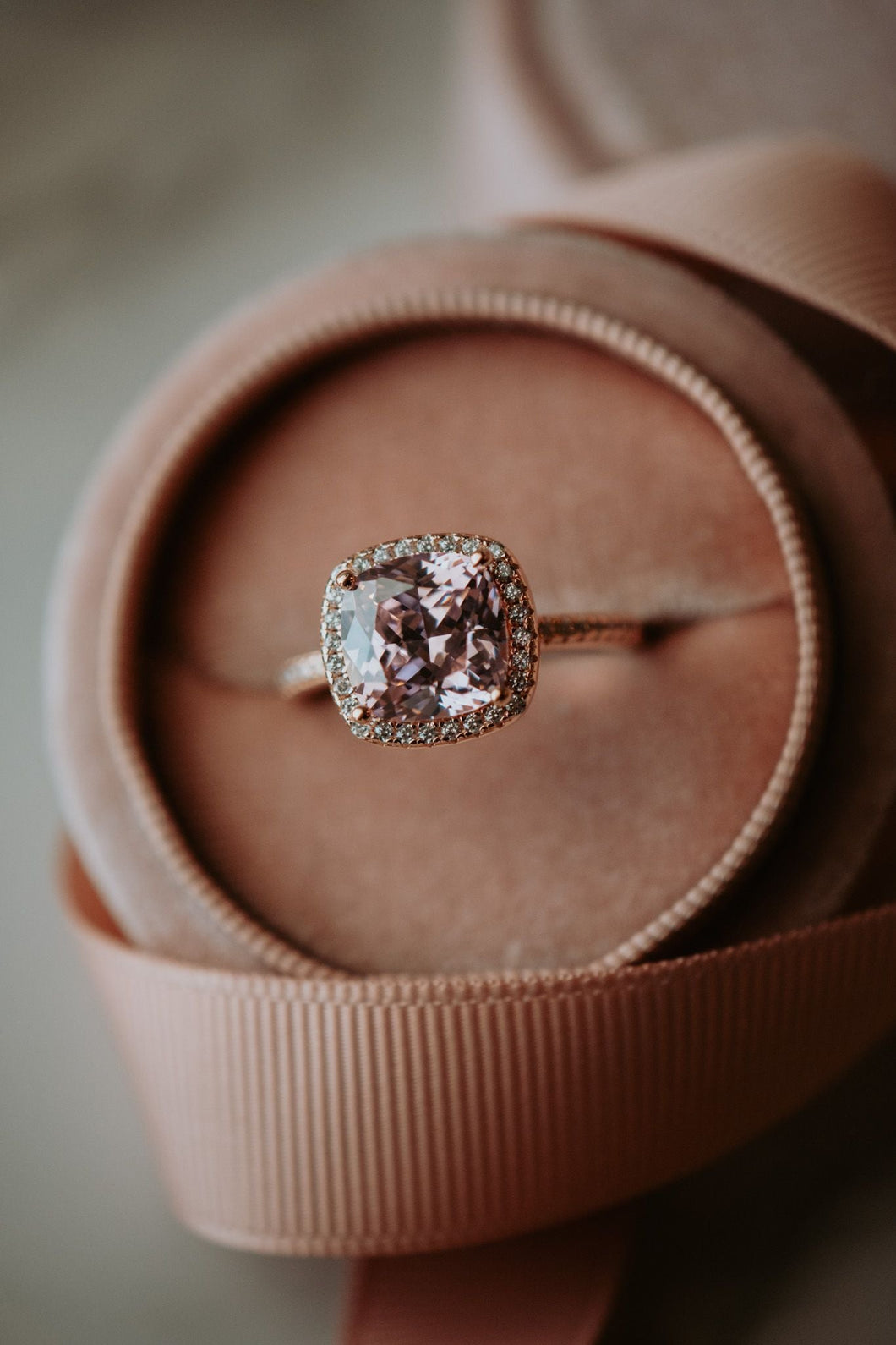 Fiel Pink Gem Cushion Cut Rose Gold Ring
