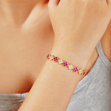Load image into Gallery viewer, Queenie Multi-colored Rhinestones Four Leaf Clover Bangle Bracelet
