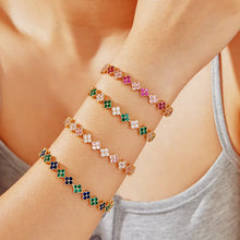 Load image into Gallery viewer, Queenie Multi-colored Rhinestones Four Leaf Clover Bangle Bracelet
