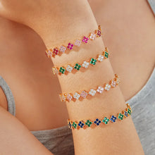 Load image into Gallery viewer, Queenie Multi-colored Rhinestones Four Leaf Clover Bangle Bracelet
