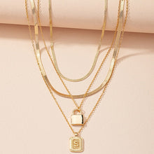 Load image into Gallery viewer, Gold Initial Letter and Lock Multi Layer Necklace in Gold Setting
