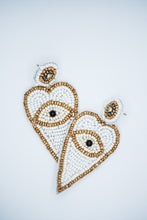 Load image into Gallery viewer, Heart Evil Eye Seed Bead Earrings in White
