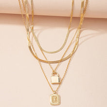 Load image into Gallery viewer, Gold Initial Letter and Lock Multi Layer Necklace in Gold Setting
