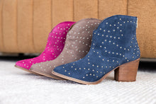 Load image into Gallery viewer, Twilight Western Suede Studded Heeled Ankle Boot
