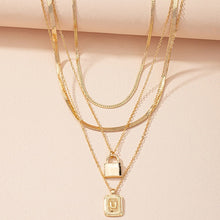 Load image into Gallery viewer, Gold Initial Letter and Lock Multi Layer Necklace in Gold Setting
