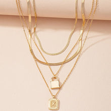 Load image into Gallery viewer, Gold Initial Letter and Lock Multi Layer Necklace in Gold Setting
