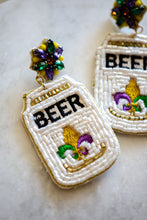 Load image into Gallery viewer, Mardi Gras Beer Felt Back Beaded Earrings
