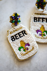 Mardi Gras Beer Felt Back Beaded Earrings