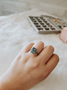 Bonnie Black Spinel Moss Agate Sterling Silver Ring