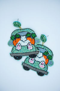 Easter Bunny Tail Seed Bead Earrings in Mint Green