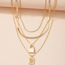 Load image into Gallery viewer, Gold Initial Letter and Lock Multi Layer Necklace in Gold Setting
