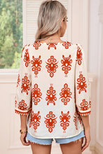 Load image into Gallery viewer, Boho Beige and Orange Print Puff Sleeve Blouse
