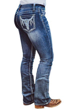 Load image into Gallery viewer, Sky Blue Embroidered Cow Straight Leg Jeans
