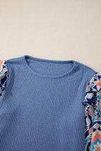 Load image into Gallery viewer, Waffle Floral Sleeve Top
