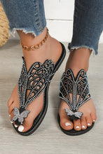 Load image into Gallery viewer, Black Rhinestone Butterfly Shape Flat Flip Flops
