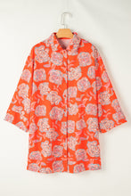 Load image into Gallery viewer, Red Floral Print Lapel Collar Loose Shirt Mini Dress
