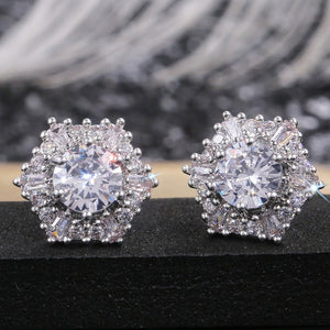 Hexagon Cubic Zircon Stud Earrings