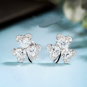 3 Leaf Clover Cubic Zircon Stud Earrings