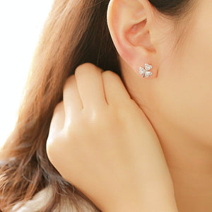 3 Leaf Clover Cubic Zircon Stud Earrings