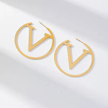 Load image into Gallery viewer, Charee "V" Gold Stud Earrings
